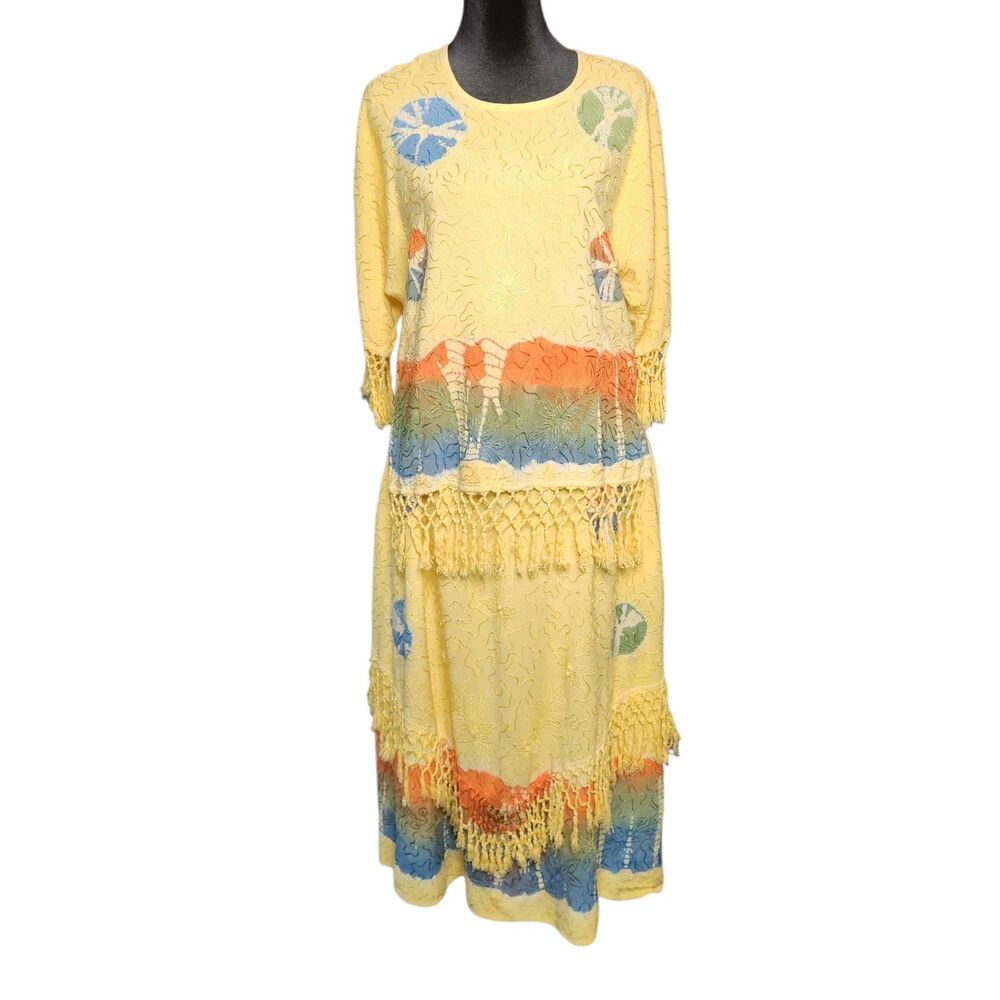 Two Piece Beach Tunic Skirt Size Medium Coastal Grandma Summer Boho *flaws